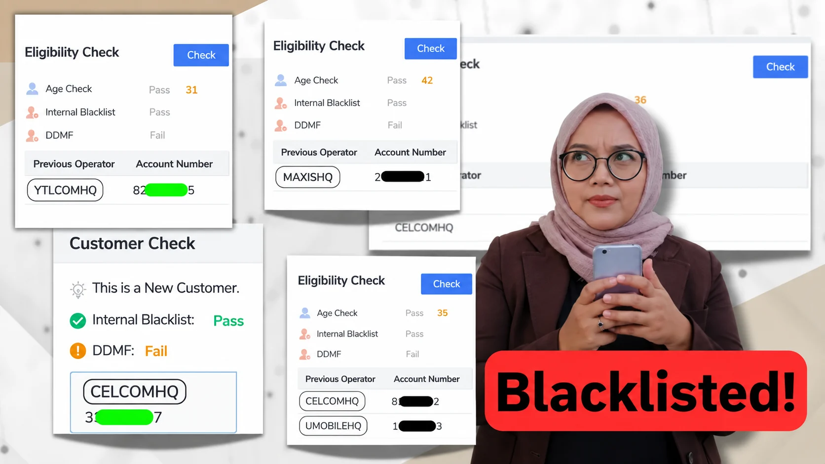 Customer reviewing multiple telco eligibility records