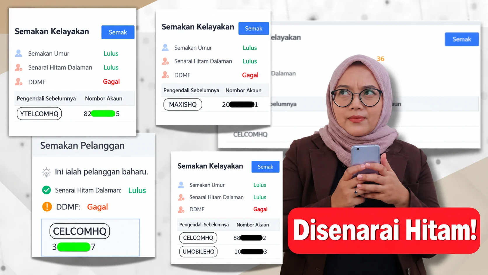 Pelanggan menyemak beberapa rekod kelayakan telco