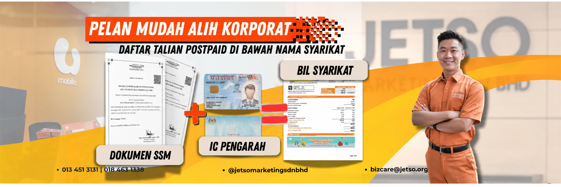 Pelan Mudah Alih Korporat: Daftar Talian Pascabayar Di Bawah Nama Syarikat (Dokumen SSM + IC Pengarah = Bil Syarikat)