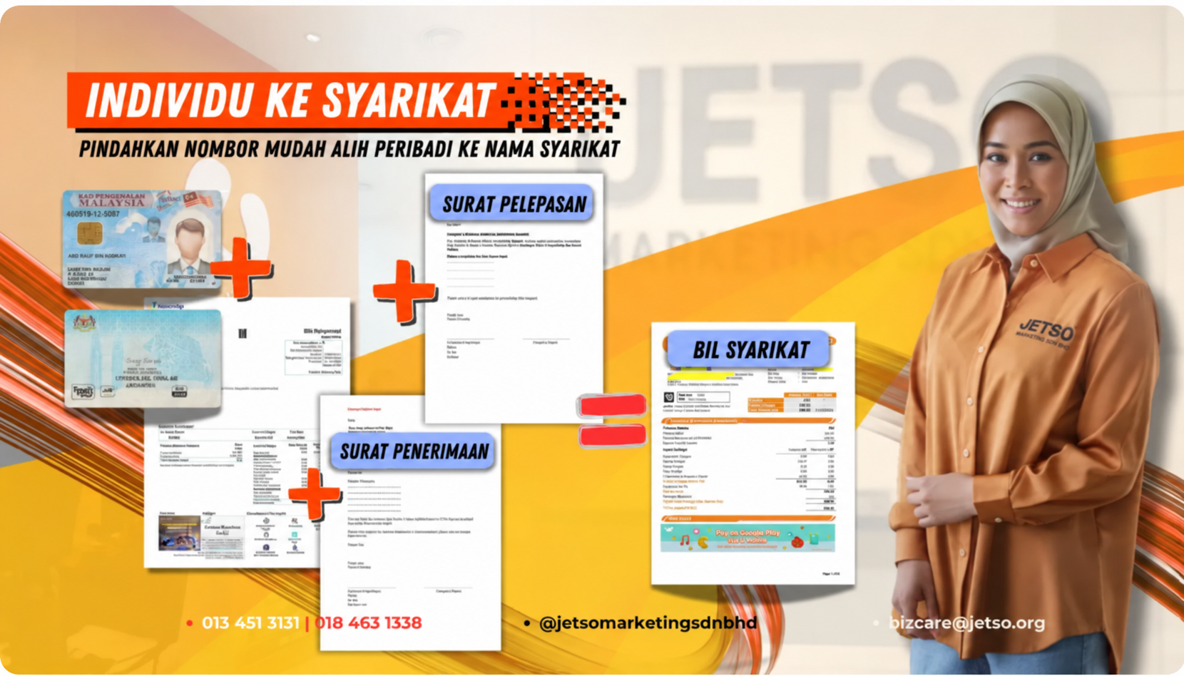 Pindahan Peribadi kepada Syarikat: IC + Surat Siaran + Surat Setuju Terima = Bil Syarikat