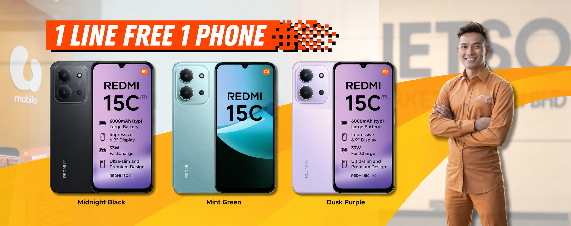 1 Line Free 1 Phone: Xiaomi Redmi 15C 5G