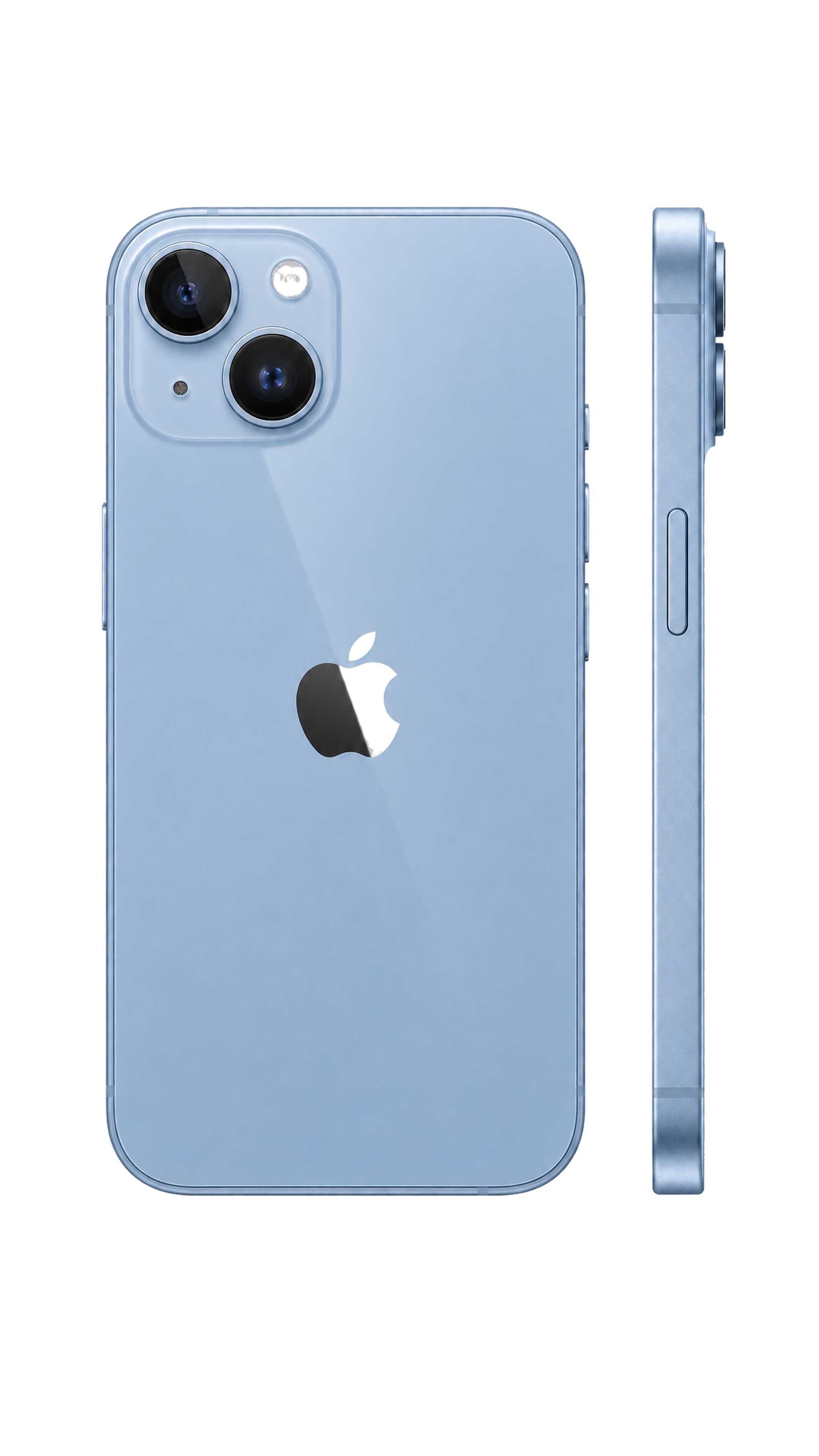 Light blue iPhone 14, rear and side view