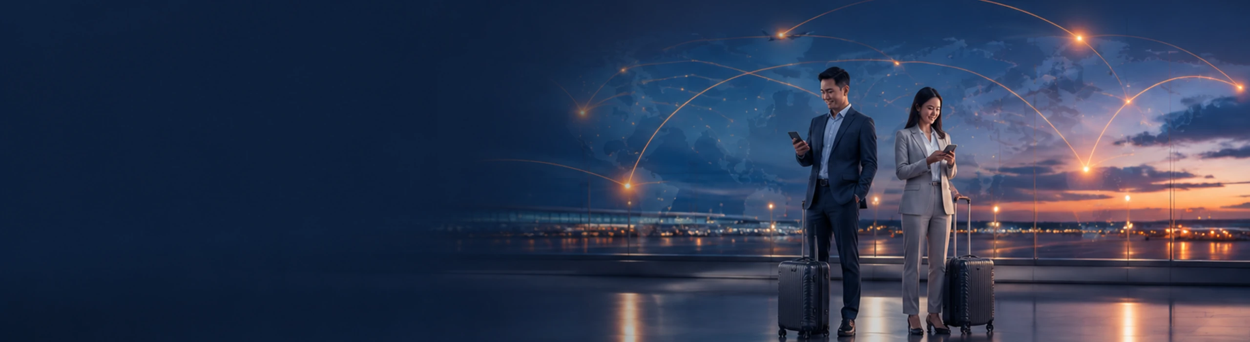 Business travellers staying connected across international destinations