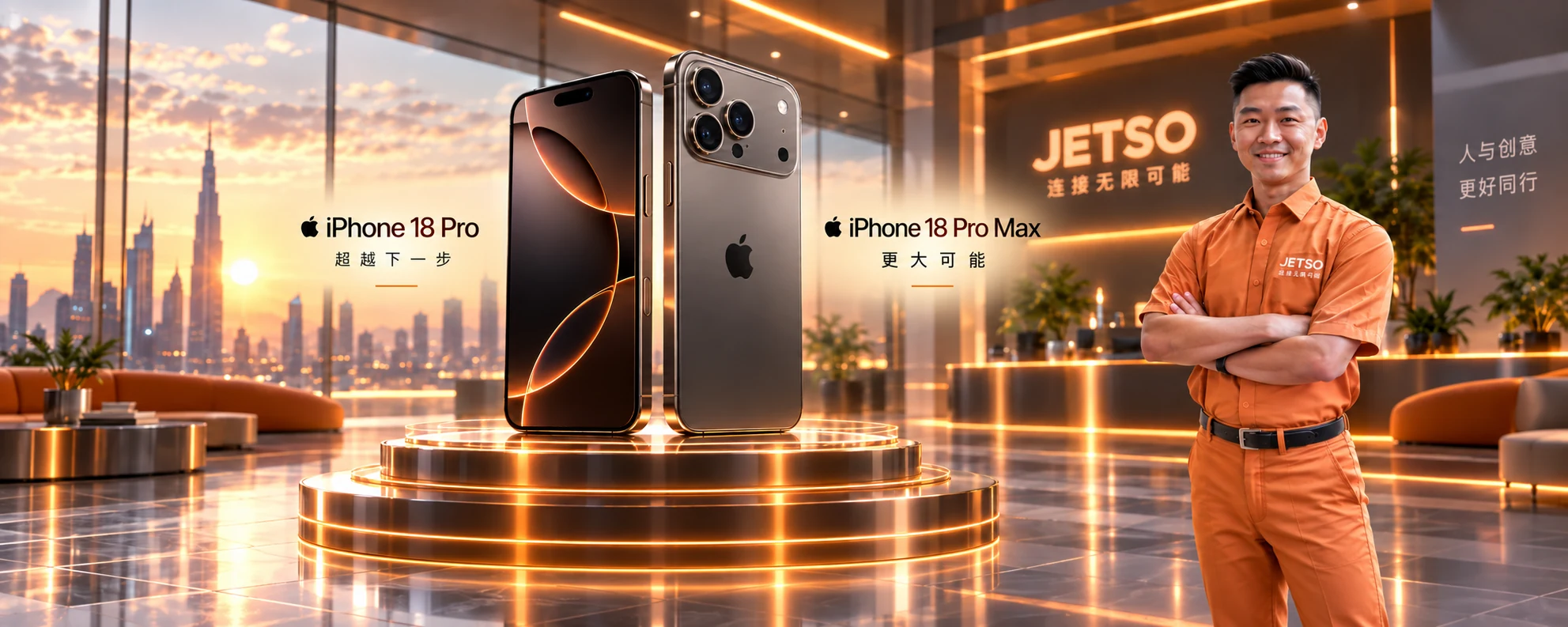 iPhone 18 Pro 与 iPhone 18 Pro Max 陈列于 JETSO 展厅，并由 JETSO 企业顾问介绍